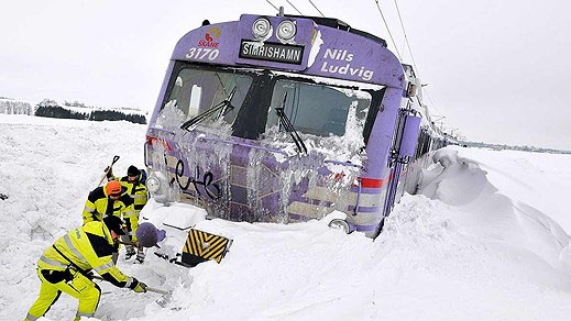 And on those days when the snow is just too much in Stockholm, the trains keep on going. And on those days when the snow is just too much in Stockholm, the trains keep on going.